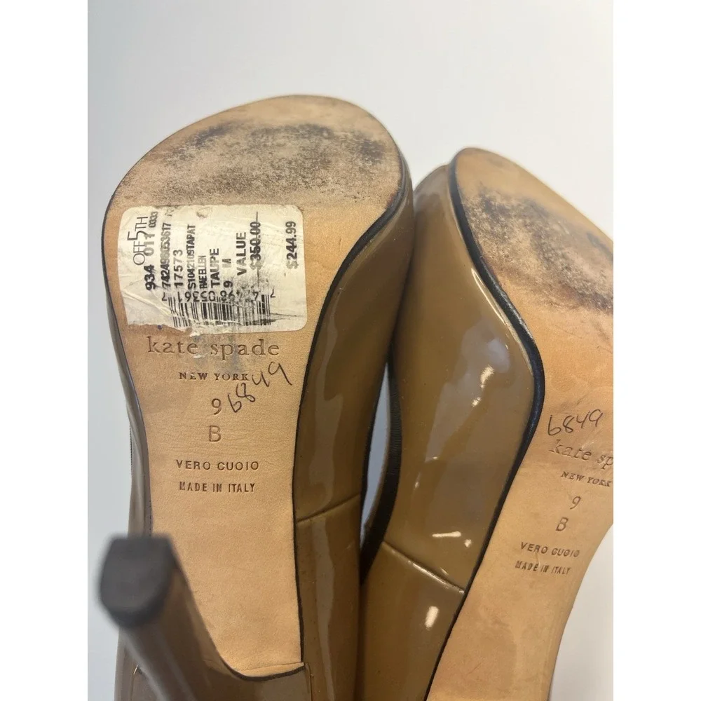 Kate Spade New York Women Patent Leather Classic Pump Brown 9B Formal Work Money